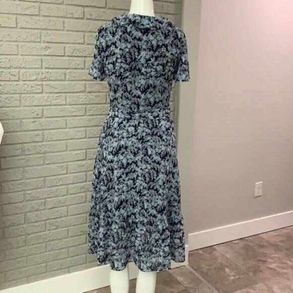 Michael Kors Women Blue Floral Flutter Sleeve Wrap Dress Size S - Picture 6 of 8